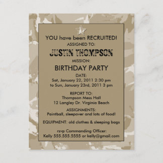 Camo Birthday Party Invititation Kaart