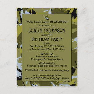 Camo Birthday Party Invititation Kaart