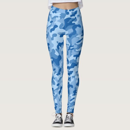 Camo Blues Gedrukte Aangepaste Dames Leggings (Voorkant)