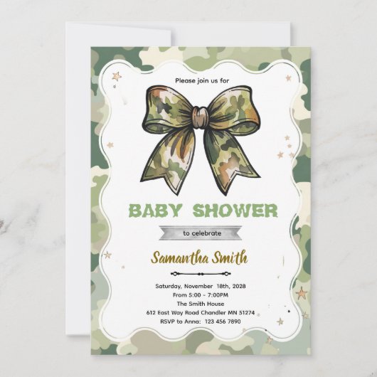 Camo Boog Baby Shower Uitnodiging (Voorkant)