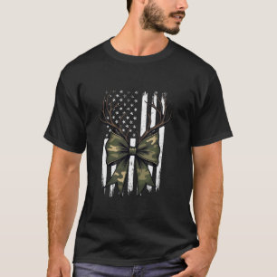 Camo Bow Deer Antler USA vlag Coquette Jacht Wom T-shirt