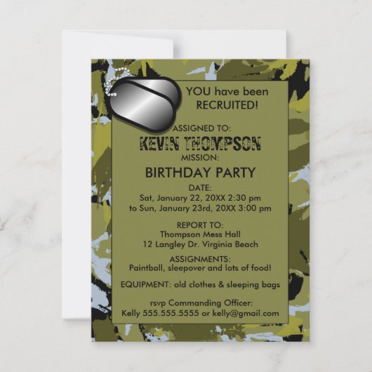Camo Boy's Birthday Party Invititation Kaart (Voorkant)
