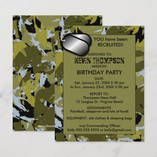 Camo Boy's Birthday Party Invititation Kaart (Voorkant / Achterkant)