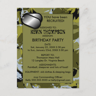 Camo Boy's Birthday Party Invititation Kaart