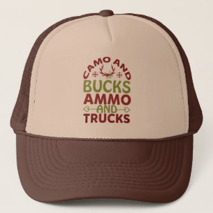 Camo Bucks Ammo Trucks funny quote hunting Hat Trucker Pet