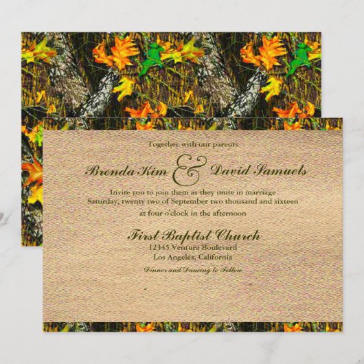 Camo Burlap Wedding Invitation Kaart (Voorkant / Achterkant)