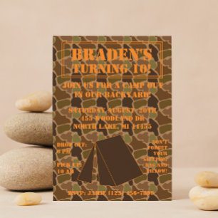 Camo Camouflage Backyard Campout Birthday Invite Kaart