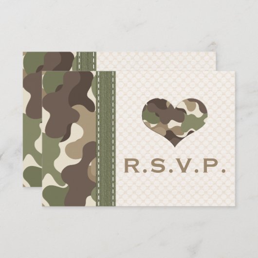 Camo Camouflage Heart RSVP Responskaarten (Voorkant / Achterkant)