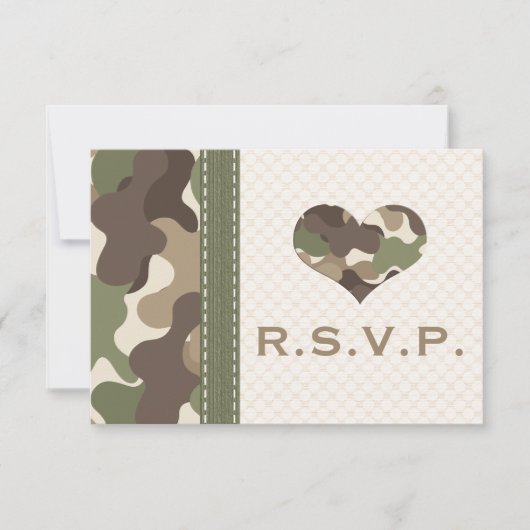 Camo Camouflage Heart RSVP Responskaarten Kaartje (Voorkant)
