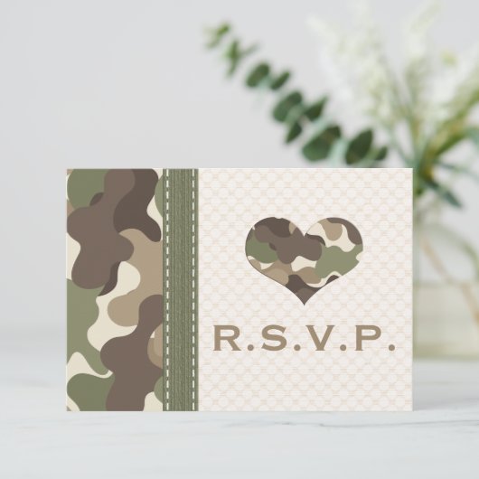 Camo Camouflage Heart RSVP Responskaarten Kaartje (Staand voorkant)