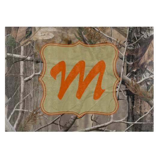 Camo Camouflage Hunti Monogram Glass Cutting Board Snijplank (Voorkant)
