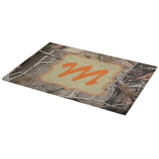 Camo Camouflage Hunti Monogram Glass Cutting Board Snijplank (Hoek)