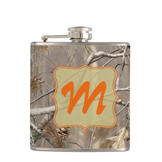 Camo Camouflage Hunting Rea Monogram Whiskey Flask Heupfles (Voorkant)