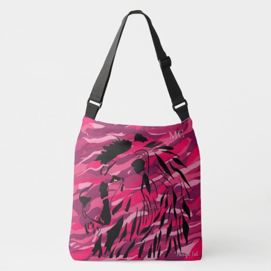 Camo Camouflage leeuw Zebra Patroon Roze Paarse Crossbody Tas (Voorkant)
