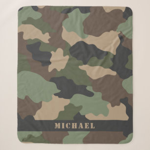 Camo Camouflage Militair Khaki Groen Tan Monogram Sherpa Deken