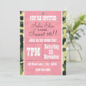 Camo Camouflage & Roze Verjaardag Uitnodiging (Staand voorkant)