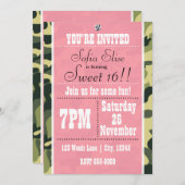 Camo Camouflage & Roze Verjaardag Uitnodiging (Voorkant / Achterkant)