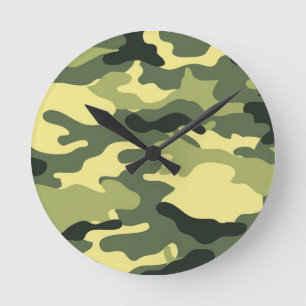 Camo Camping Hunting Green Camouflage Ronde Klok