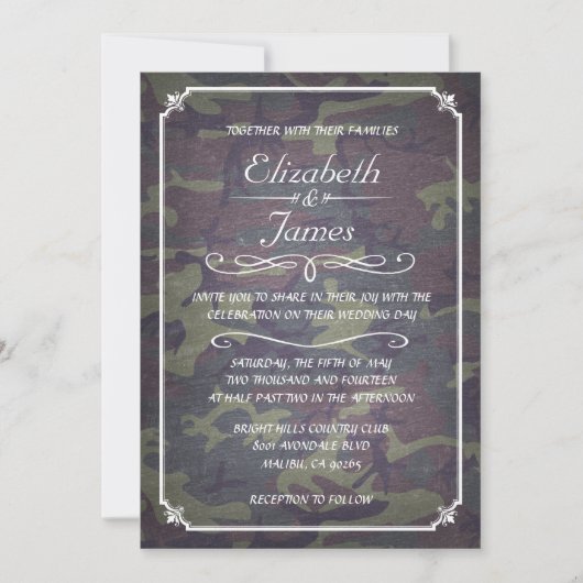 Camo  Chalkboard Wedding Invitations Kaart (Voorkant)