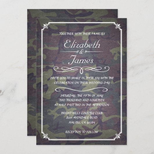 Camo Chalkboard Wedding Invitations Kaart (Voorkant / Achterkant)