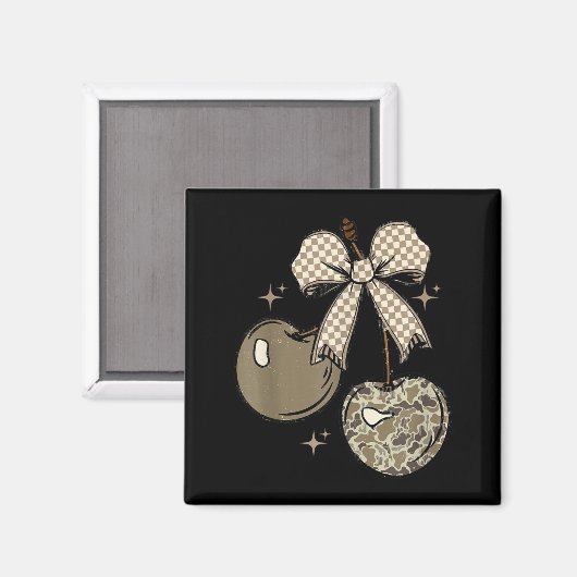 Camo Checkered Cherry Bow, Hunting,checkered Patte Magneet (Voorkant / Achterkant)