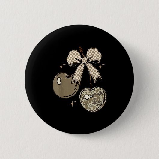 Camo Checkered Cherry Bow, Hunting,checkered Patte Ronde Button 5,7 Cm (Voorkant)