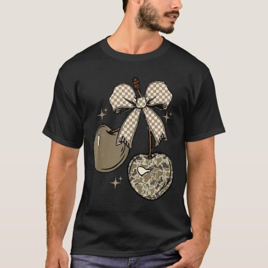 Camo Checkered Cherry Bow, Hunting,checkered Patte T-shirt (Voorkant)