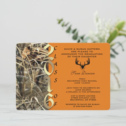 Camo Classic Elegant 2016 Afstuderen Uitnodiging (Staand voorkant)