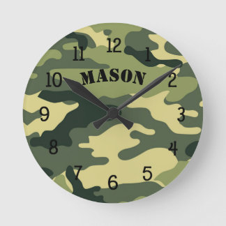 Camo Clock met naam, jongensslaapkamer CAMO Ronde Klok
