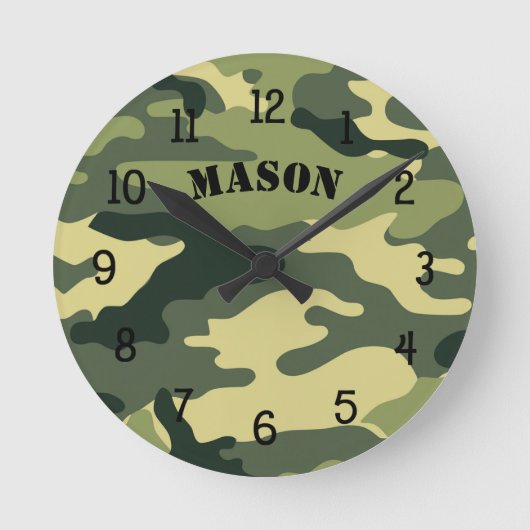 Camo Clock met naam, jongensslaapkamer CAMO Ronde Klok (Voorkant)