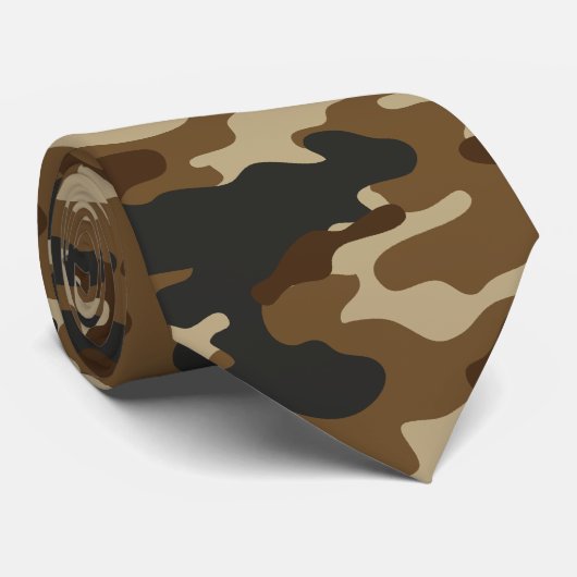 Camo Coco Tan Black Silky Mannen Stropdas (Opgerold)