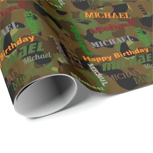 Camo Custom NAME Happy Birthday Gift Cadeaupapier (Rol Hoek)