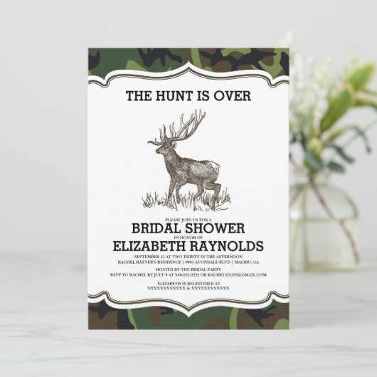 Camo De Hunt is over Bridal Shower Uitnodigingen (Staand voorkant)