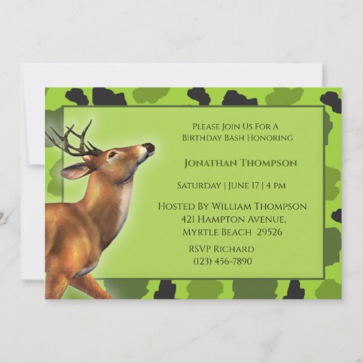 Camo Deer Birthday Uitnodiging (Voorkant)