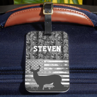 Camo Deer Hunting Name Mannen Sports Buck America Bagagelabel