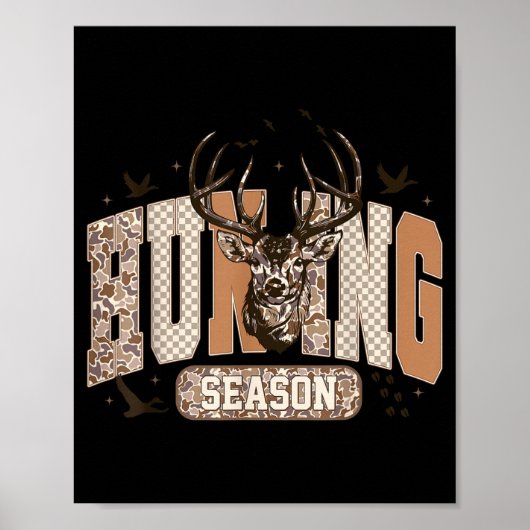 Camo Deer Hunting Season Wildlife Buck Antlers Hun Poster (Voorkant)