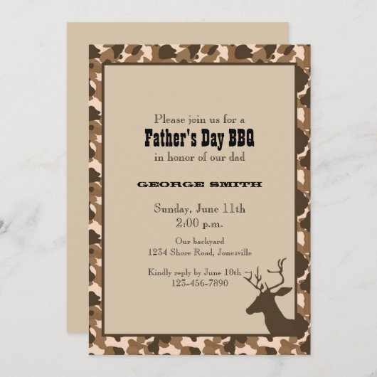 Camo Deer Vaderdag Party Invitation Kaart (Voorkant / Achterkant)