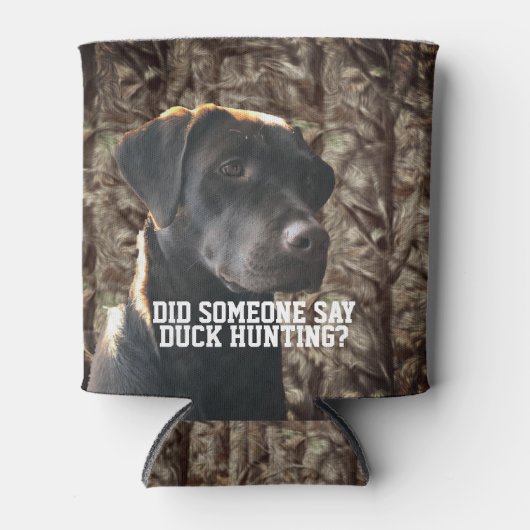 Camo Duck Jacht Chocolade Lab Vogel Hondenbier Blikjeskoeler (Voorkant)