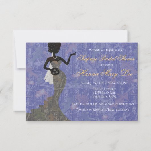 Camo Elegant Periwinkle Bridal Shower Invitation Kaart (Voorkant)