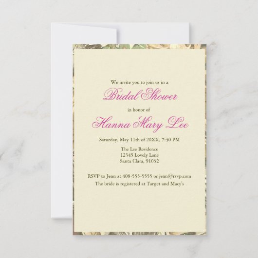 Camo Elegant Pink Bridal Shower Uitnodiging (Achterkant)