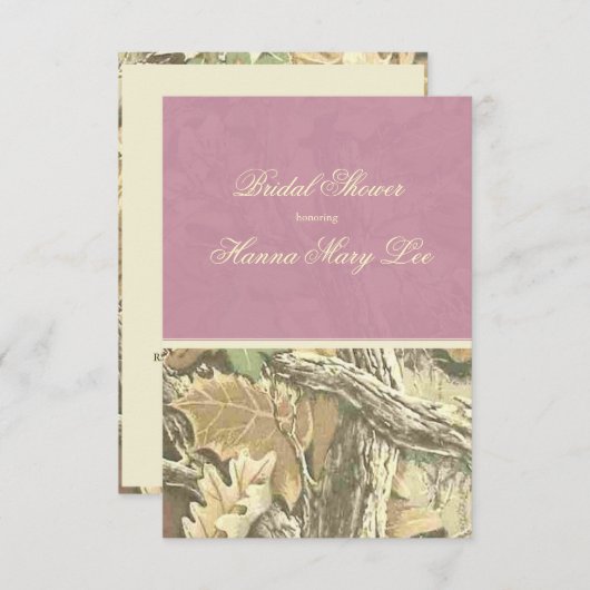 Camo Elegant Pink Bridal Shower Uitnodiging (Voorkant / Achterkant)