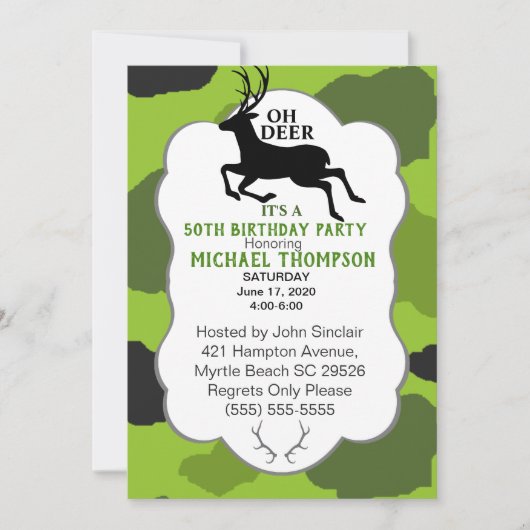 Camo en herten 50ste verjaardagsfeestje kaart (Voorkant)