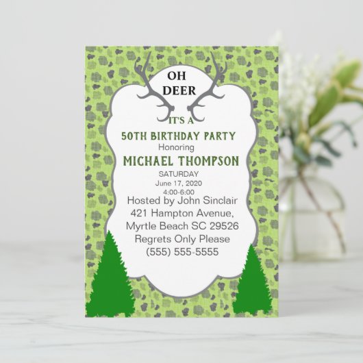 Camo en Herten Antlers 50ste verjaardagsfeestje Kaart (Staand voorkant)