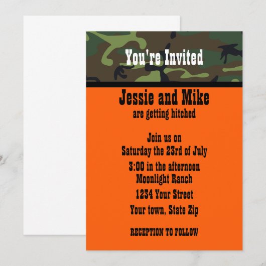 Camo en Hunter Oranje huwelijksuitnodigingen Kaart (Voorkant / Achterkant)