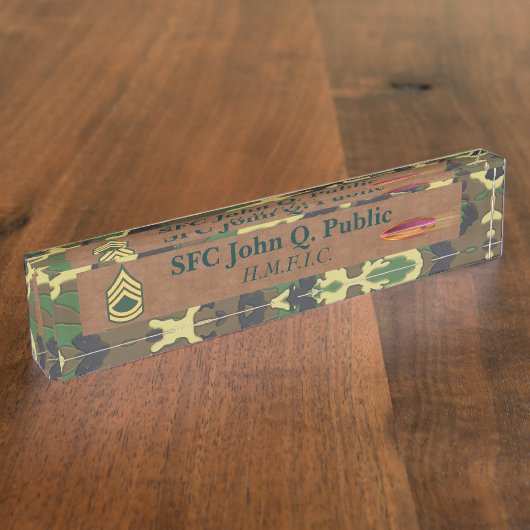 Camo- en lederdesk naambordje (Zijkant)