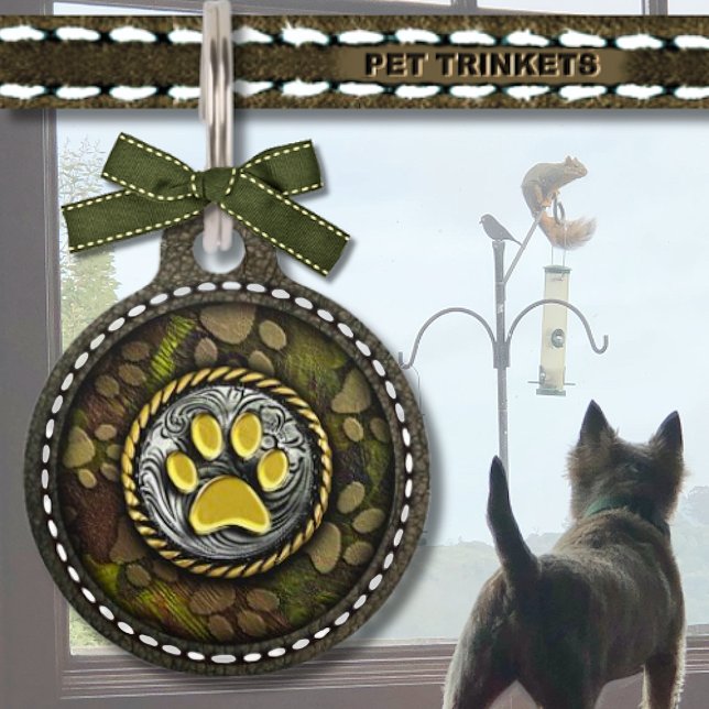 Camo en lederen Pawprint Concho Huisdierpenning (Creator heeft geüpload)