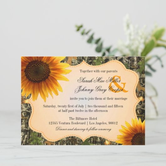 Camo en Oranje uitnodiging voor het uitzenden van  (Staand voorkant)