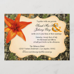 Camo en Sinaasappel Lily Wedding Invitation Kaart