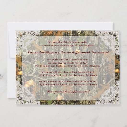 Camo en White Lace Wedding Invitation Kaart (Achterkant)