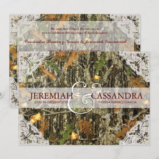 Camo en White Lace Wedding Invitation Kaart (Voorkant / Achterkant)